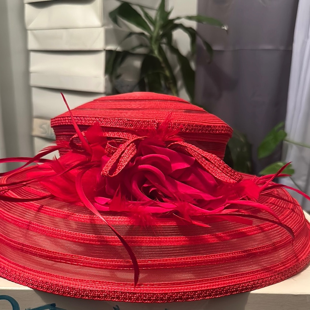Elegant Red Feathered Women's Hat